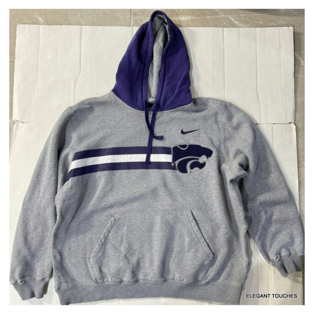 Nike Kansas State KSU K-State Wildcats Gray Hoodie Sweatshirt Large